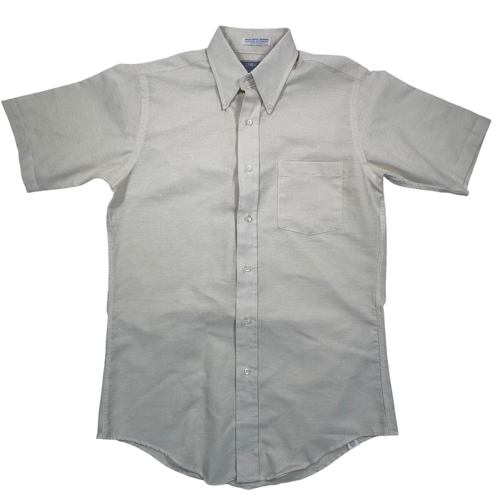 Vintage Royal Park Mens 15 Short Sleeve Button Down Shirt Cream Made in USA